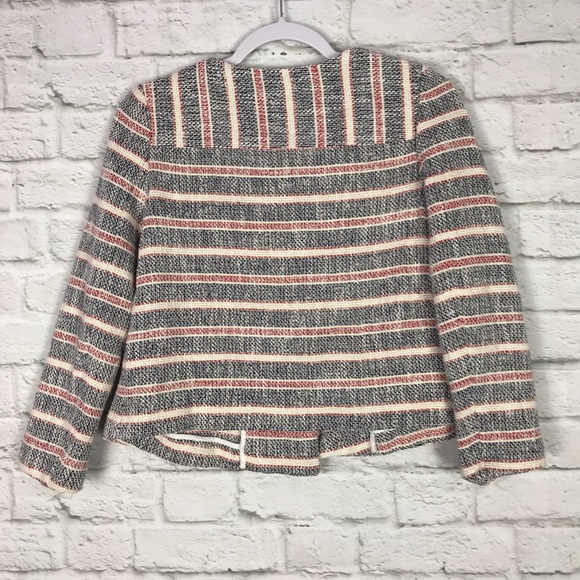 Zara Basic XS Tweed Knit Striped Navy / Red Blazer - Picture 2 of 6